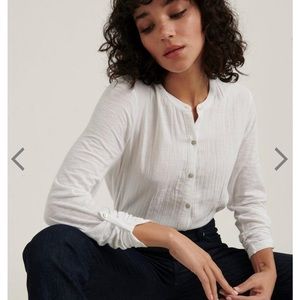 Lucky Brand Gauze Mixed Media Blouse White Small